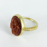 Carved Flower Red Agate Stone Ring